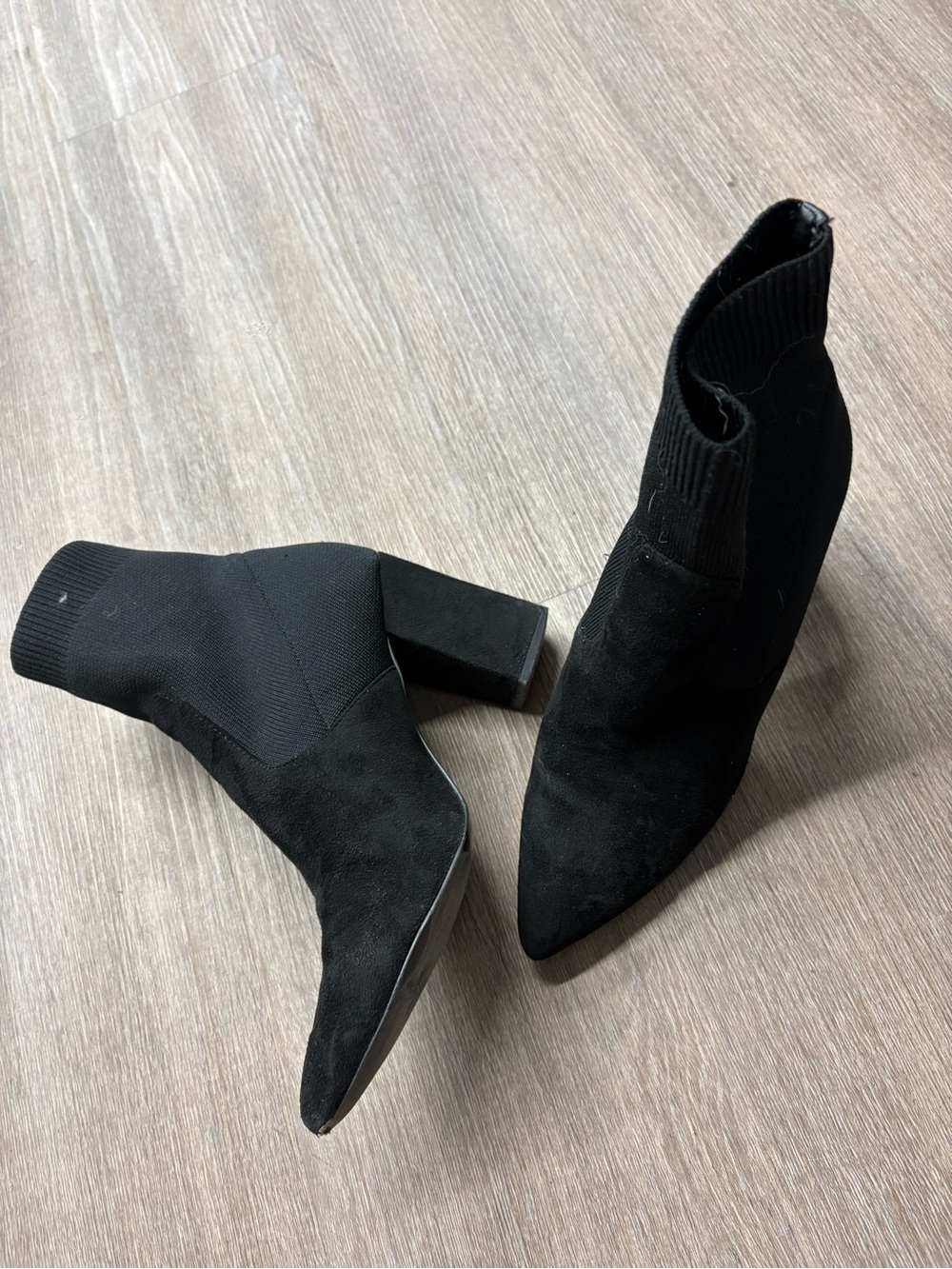 Steve Madden Black Pointed Sock Heel Ankle Boots